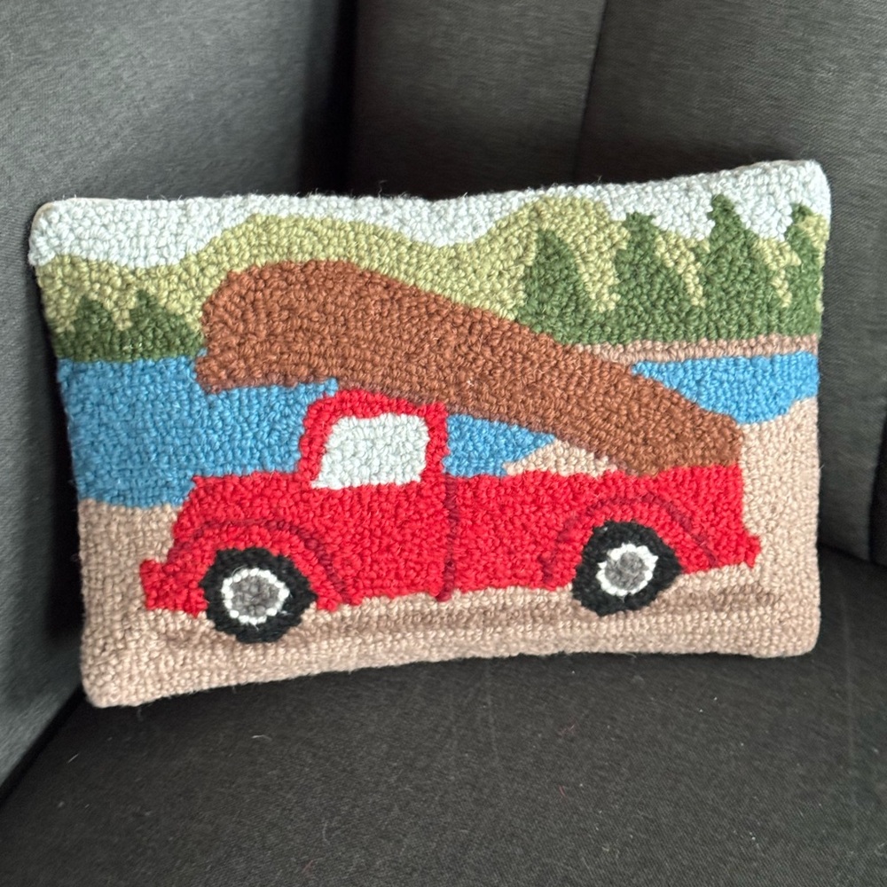 NWT Peking Handicraft Truck at the Lake Hand-Hooked Throw Pillow - 8x12”
